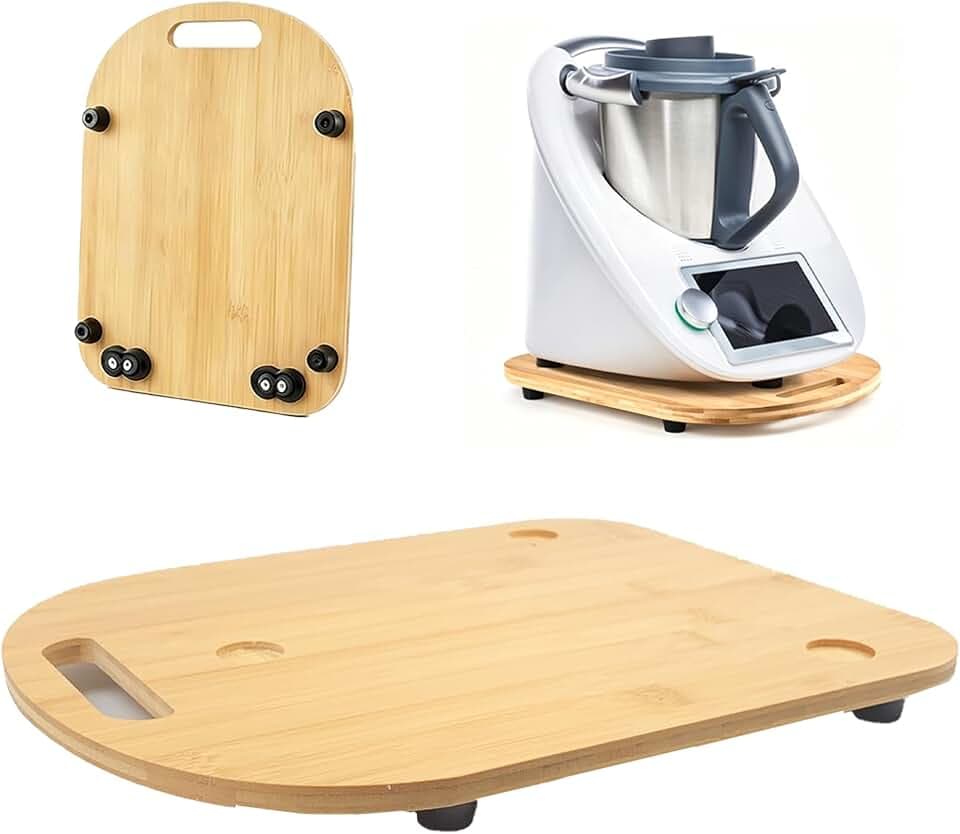 Gleitbrett TM7 Natur Bambus für Thermomix, Rollbrett mit Rollen, Thermomix Zubehör TM7 Unterlage (beige, TM6)