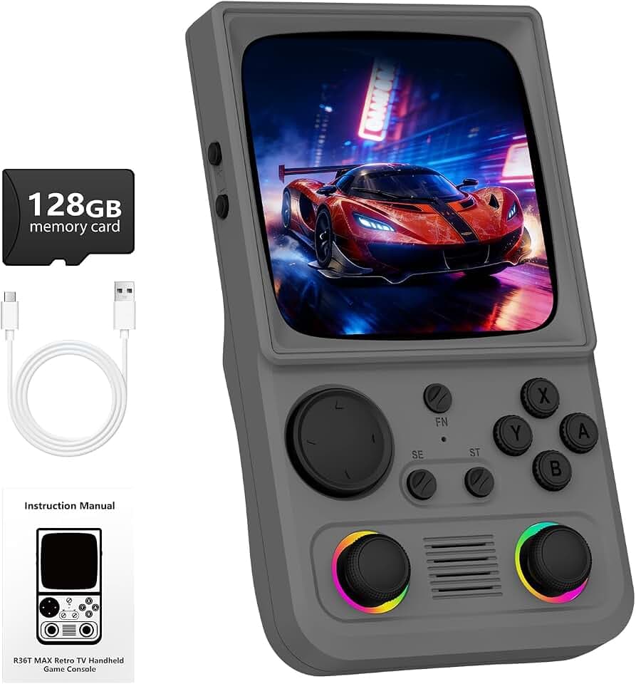 RG40TV Retro Handheld Game Console, 4.0'' 720x720 IPS Screen, 128GB Supports 22000+ Classic Games, EmuELEC System Supports WiFi Networked Fighting&OTG,4000mAh with Portable Case（Gray 128GB）