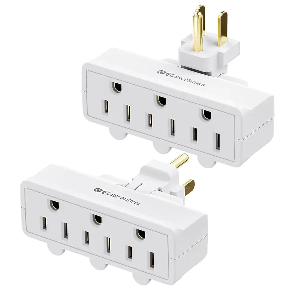 [ETL Listed] Cable Matters 2-Pack 3-Outlet Swivel Wall Tap, White