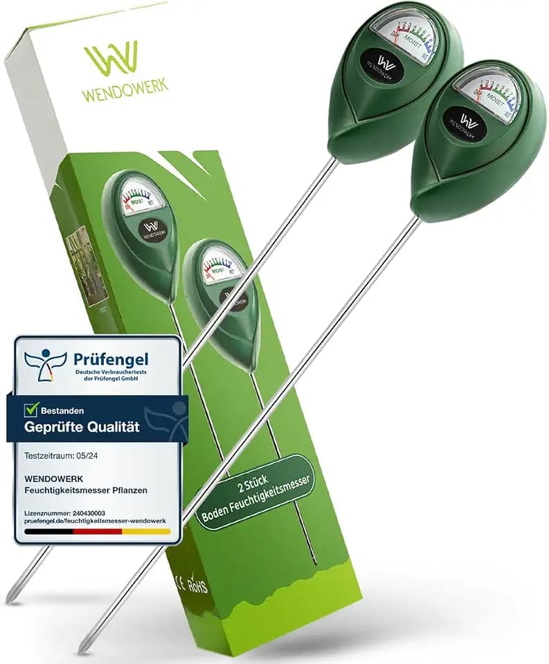 WENDOWERK® [2 Stück Extra Langer Boden Feuchtigkeitsmesser für Pflanzen 40CM [Grün/Grün] - Ohne Batterien - Verbessertes Feuchtigkeitsmessgerät Pflanzen [2026] – Premium Bodentester