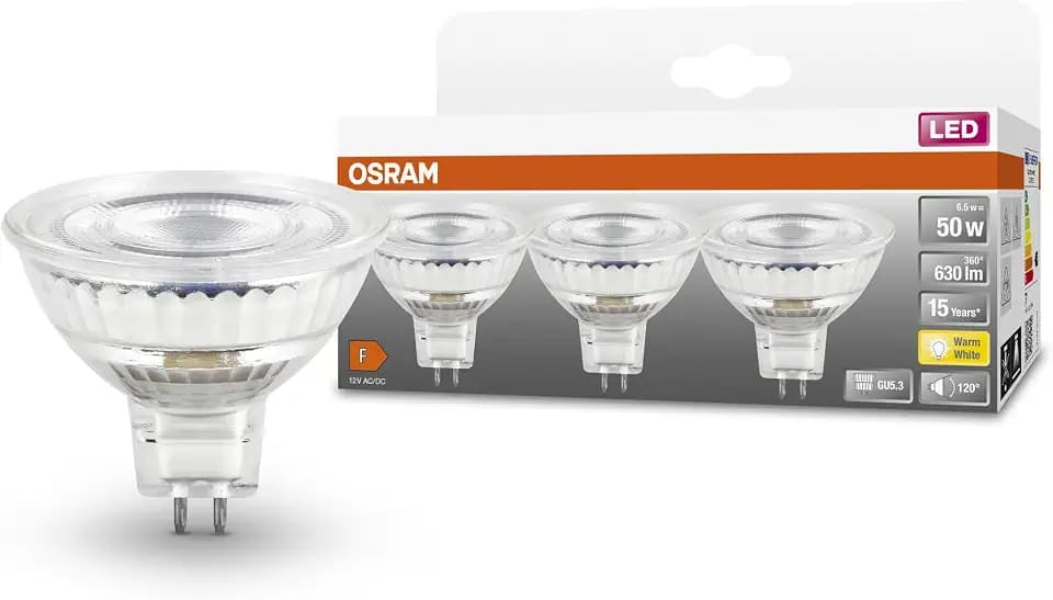 Osram LED SPOT MR16 GL 50 Niedervolt-LED-Reflektorlampe, Sockel GU5.3, 6,5W, 30lm, 2700K, warmweißes Licht, sehr geringer Energieverbrauch, lange Lebensdauer, keine Aufwärmzeit, 3er Pack
