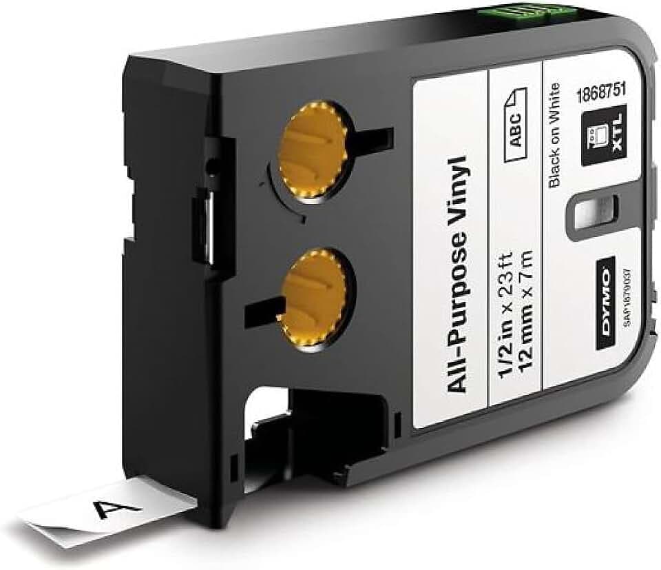 DYMO XTL Allzweck-Vinyletikett | 12 mm x 7 m | Schwarz auf Weiß