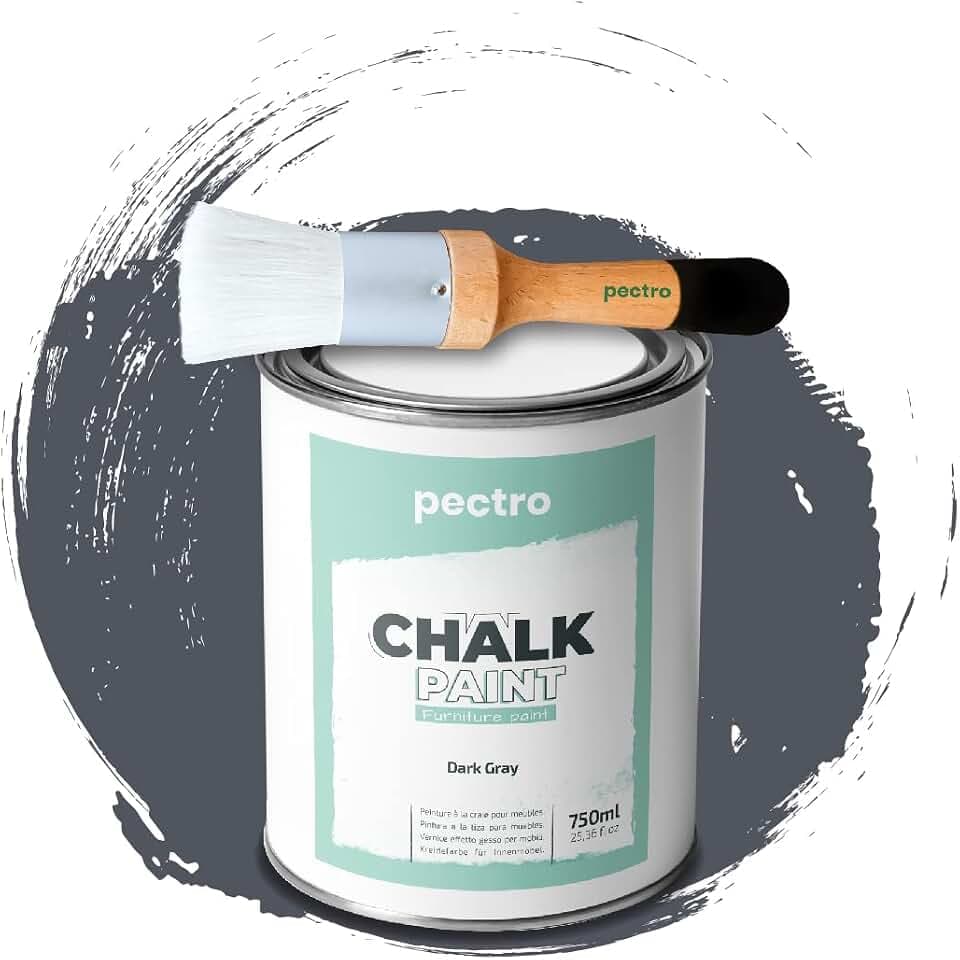 PECTRO Kreidefarbe für möbel 750ml + Malerpinsel Chalk Paint (DUNKELGRAU)