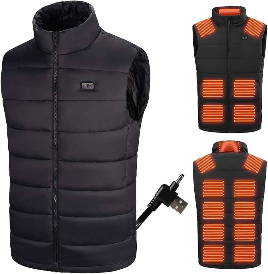 Rescien Beheizte Weste Herren Damen mit 15 Heizzonen Heizweste & 3 Temperaturstufen, 2025 Neu 5V/7.4V-kompatibel, USB Elektrische Heizweste, Beheizbare Jacke, Unisex Wärmende Wärmeweste Heizjacke