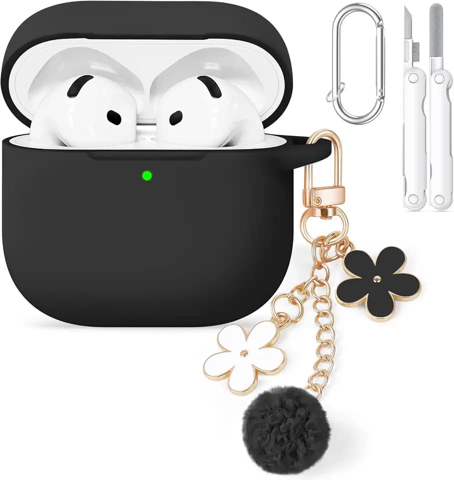 for AirPods 5/4 Case (2026/2024), Soft Silicone Protector-Black