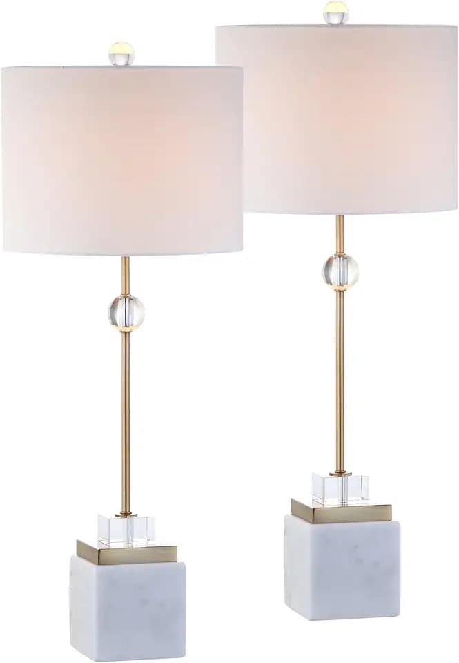 JONATHAN Y Dawson 30" Marble Metal LED Table Lamp, Brass Gold, Set of 2