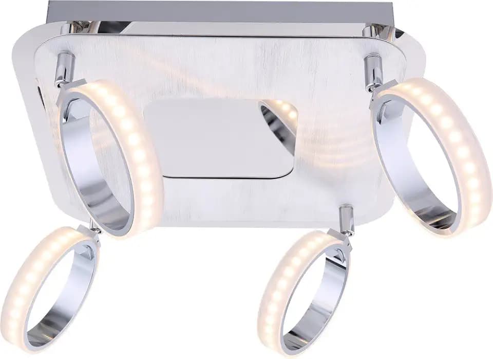 Moderne LED Deckenleuchte chrom, Einlage Aluminium Chromringe mit satinierten Acrylringe 5W Globo IDAHO 56043-4