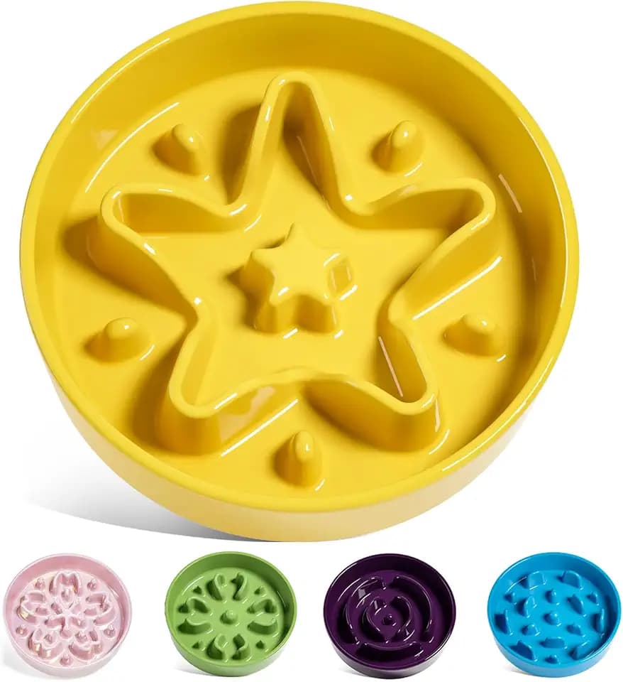 LE TAUCI Keramik Antischlingnapf Hunde Klein, 350 ml Stern Gelb | 15 cm, Verlangsamt das Fressen, Anti-Wuergen, spuelmaschinenfest, Rutschfest, Langlebig, fuer Welpen und Kleine Katzen