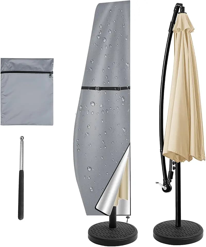 Sonnenschirm Abdeckung Schutzhülle, wasserdichte,Wetterfeste, UV-Anti, Winddicht Schirm Abdeckung für Outdoor Cantilever Offset Schirme,(205x25/57/48cm,Silbergrau)