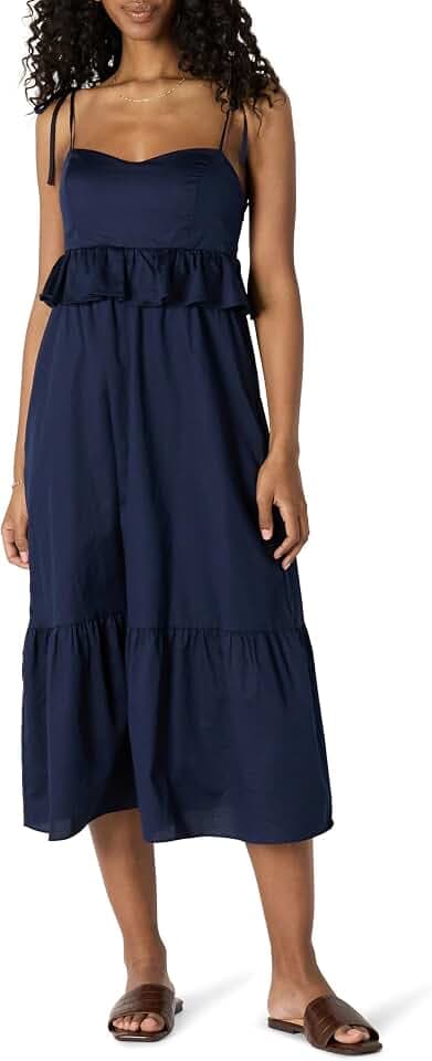 Amazon Essentials Damen Fit And Flare-Maxikleid aus Baumwollsatin mit Herzausschnitt im Empire-Stil