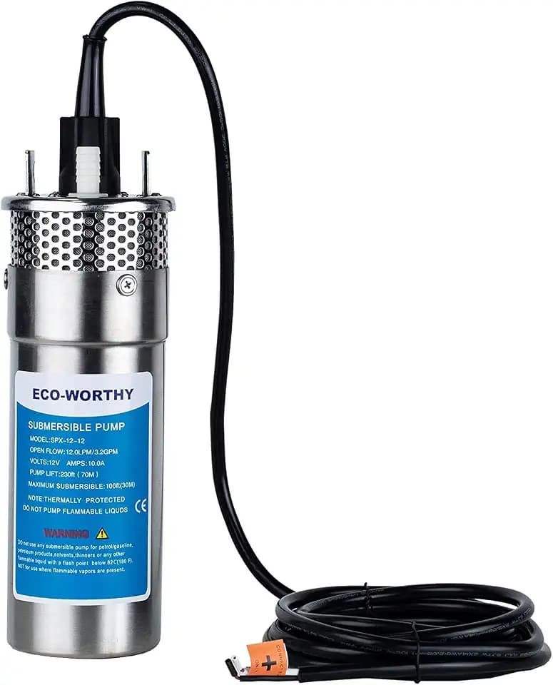 DCHOUSE Edelstahl-Tauchpumpe Flüsterleise Tiefbrunnenpumpe für Teiche, Aquarien, Geflügelbehälter, Springbrunnen, Bewässerungs-Tauchboote (12V)