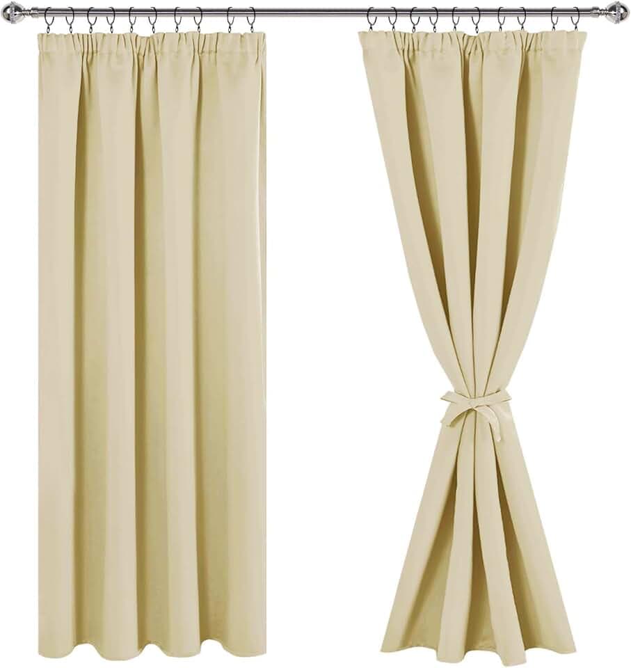 JIUZHEN Blickdicht Vorhänge mit Kräuselband Verdunklungsvorhänge | Verdunklungsgardine Hitzeschutz Wohnzimmer für Schlafzimmer Kinderzimmer Thermovorhang Hellbeige, H183 x B167 cm,2er Set