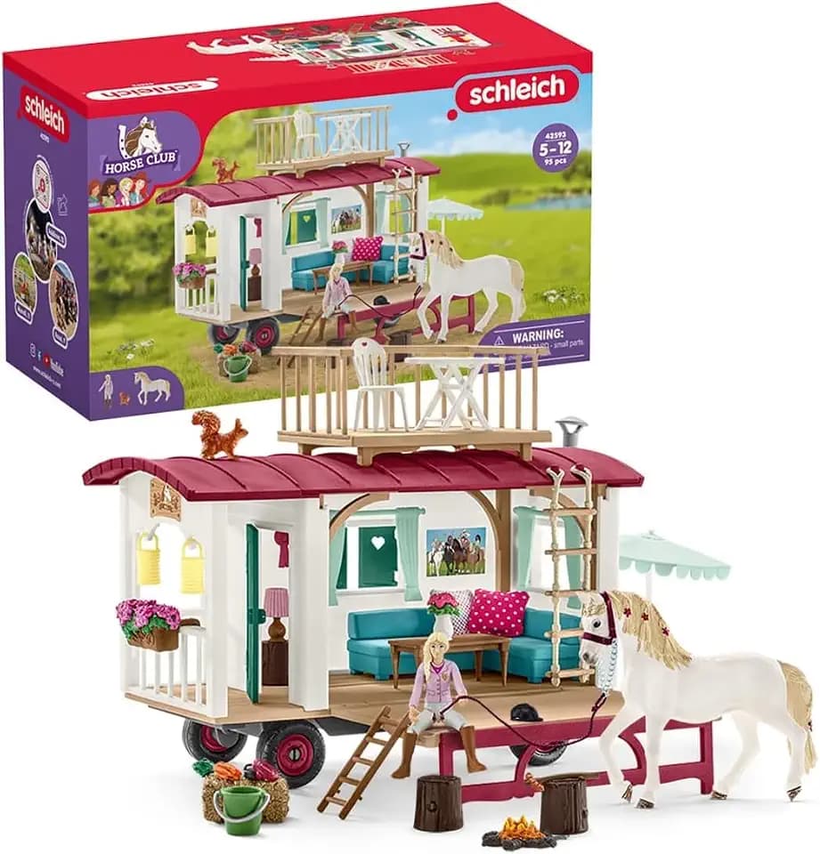 Schleich Horse Club | Wohnwagen für geheime Club-Treffen 42593 | 95 Teile | Set mit Figuren, vielen Funktionen und zahlreichem Zubehör | Geschenk für Mädchen und Jungen | Spielset ab 6 Jahren