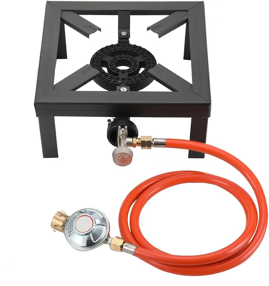 8KW Gaskocher Hockerkocher, Industrial Hockerkocher inkl. 1,5 m Propan-Gas-Schlauch & 50 mbar Propan Druckminderer für Camping, Outdoor, nur für die Verwendung im Freien