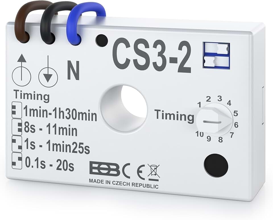 ELEKTROBOCK CS3-2 - Treppenlichtzeitschalter 230V - Unterputz- Langlebig - Einstellbare Laufzeit von 1s bis 90 Min - Verzögerte Abschaltung - Kinderleichte Installation