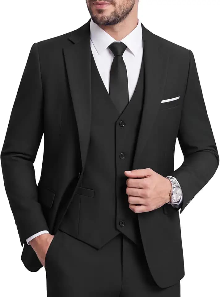 Men's 3 Piece Suit Set, One Button Slim Fit Solid Jacket Vest Pants, Prom Party Wedding Business Suits for Men