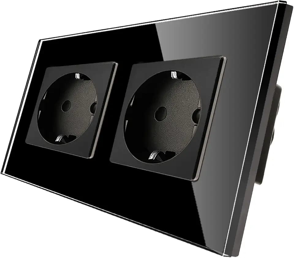 CNBINGO Glas Schuko Steckdose unterputz, Doppelsteckdose Schwarz