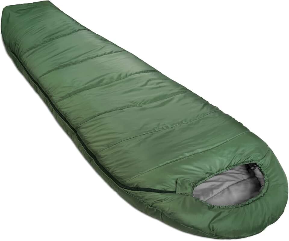 Amazon Basics Schlafsack für kaltes Wetter, zum Camping und Wandern, leicht, Mumienschlafsack, Olivgrün