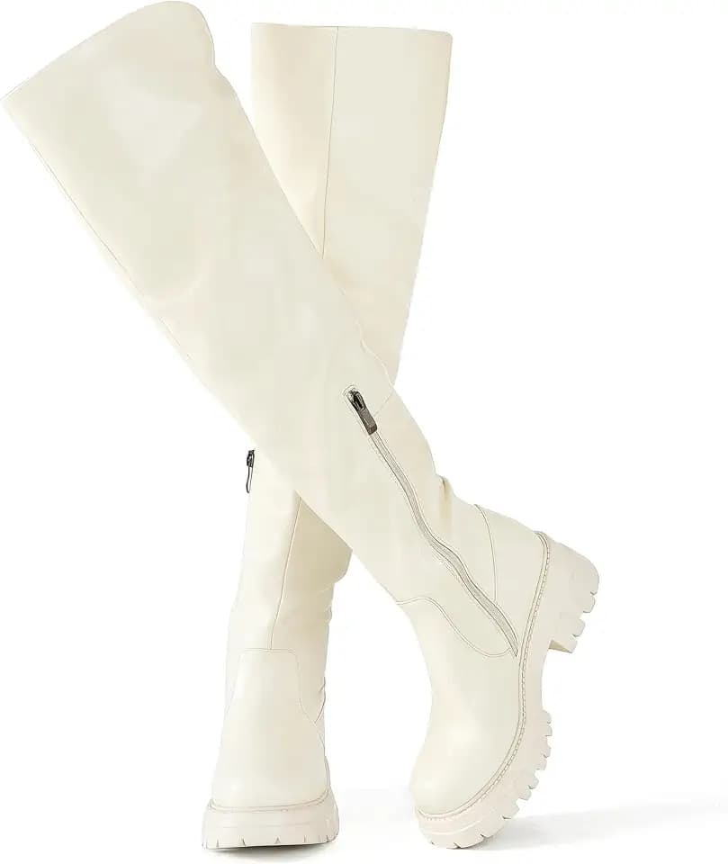 Black Thigh High Boots For Women Platform Slouch Over The Knee Fall Boots Lug Sole Low Chunky Heel