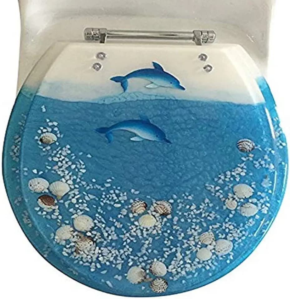 BH Home & Linen Daniel 's Bath & Beyond Polyresin rund Insel von Dolphin WC-Sitz, blau, 43,2 cm
