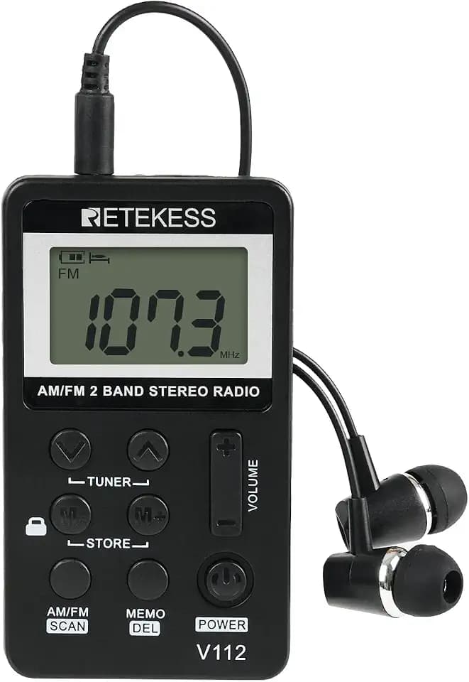 Retekess V112 AM FM Pocket Radio, Digital Radio with Earphone(Black)