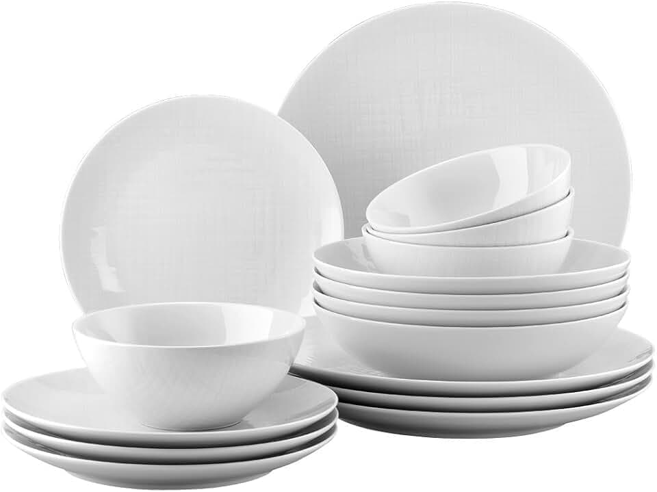 Rosenthal 11770-800001-28370 Mesh Set 16-teilig bestehend, 4 Stück, Teller (tief 21 cm, flach 21/27 cm), Müslischalen 14 cm, weiß
