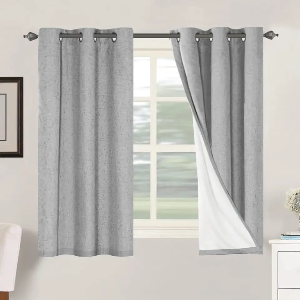 H.VERSAILTEX 100% Blackout Linen Curtains 54" L 2 Panels Dove Gray