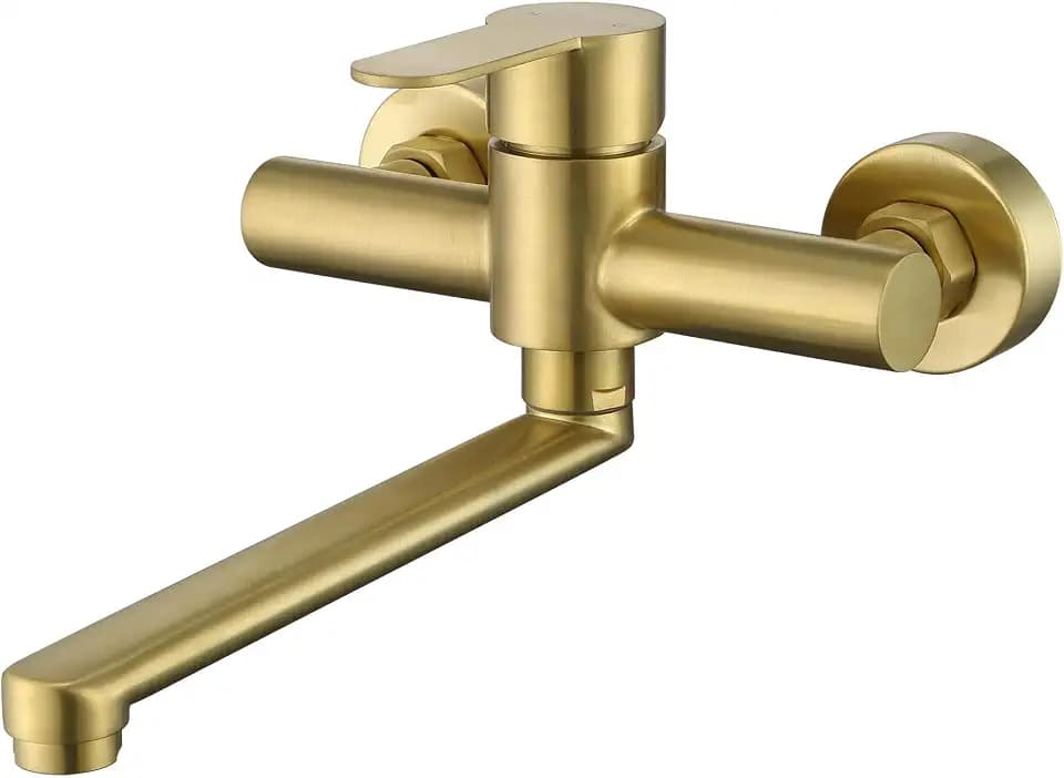 HomeLava 360° Drehbar Wand Wasserhahn 304 Edelstahl Küchenarmatur Wandarmatur Wandmontage Spültischarmatur Armatur Einhebelmischer für Küche Waschbecken Gebürstetes Gold