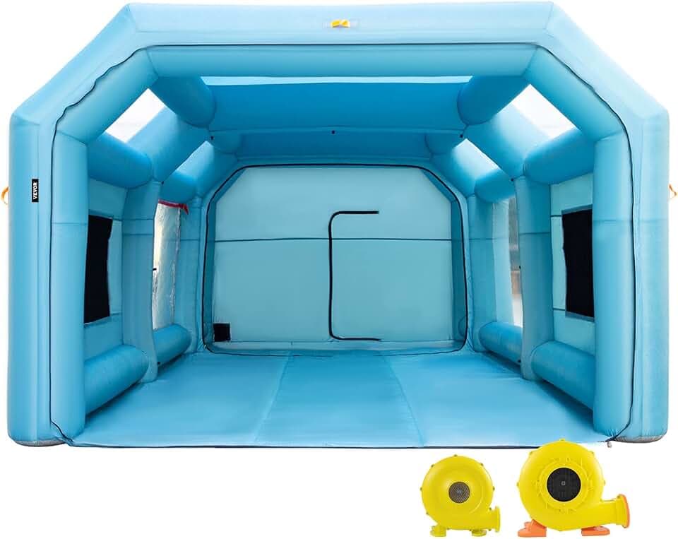 VEVOR Tragbare Aufblasbare Lackierkabine, 8,5 x 4,6 x 3 m Aufblasbare Spritzkabine, Autolackierzelt mit Luftfiltersystem und 2 Gebläsen, Spritzkabinenzelt, Autolackierarbeitsplatz, Autoparkgarage