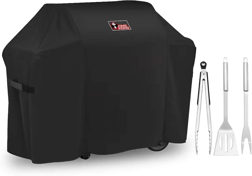 Kingkong Grill Cover 7130 Premium Outdoor Cover for Weber Genesis II 3 Burner & Genesis 300 Series Grill and Genesis II LX 300 Series Gas Grill Including Stainless Steel Meat Fork, Spatula and Tongs