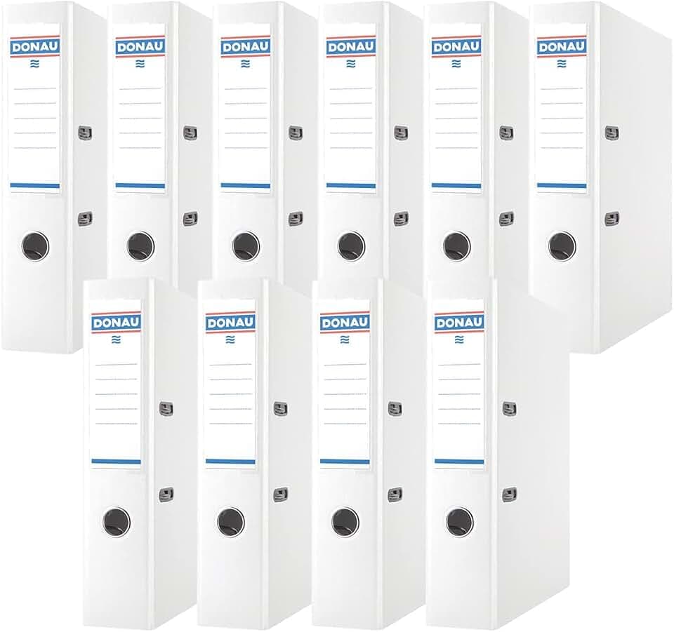 Donau Premium Ordner Breit 10er Pack/DIN A4 / 7,5 cm / 10 Stück/Weiße/Kunststoffbezug PP/Carton Papier Schlitzordner Büroordner Aktenordner Ringordner/Grünen Punkt