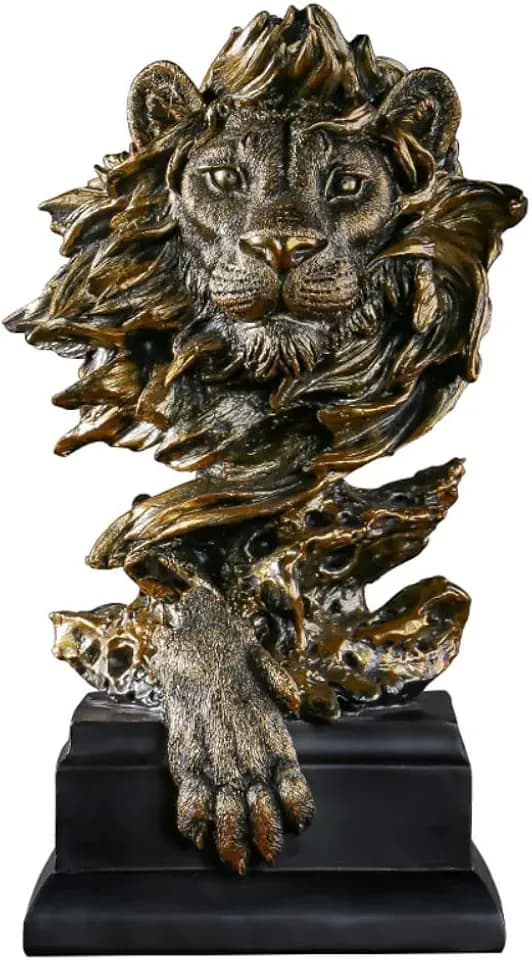 Löwenkopf-Figur,Harz-Löwen-Statue,Tierkopf-Statue,Schreibtischschrank,Figur,Kunsthandwerk,Ornamente für Zuhause,Büro,Dekoration,Geschenk. (Kupfer)