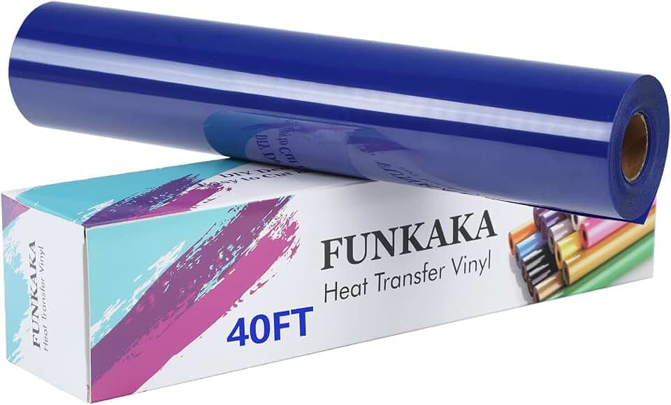 FUNKAKA Blue Heat Transfer Vinyl Rolls, 12" x 40ft Blue Iron on Vinyl for T-Shirt, Adhesive Glossy HTV Vinyl for All Cutter Machines Easy to Cut & Weed for Heat Vinyl Design