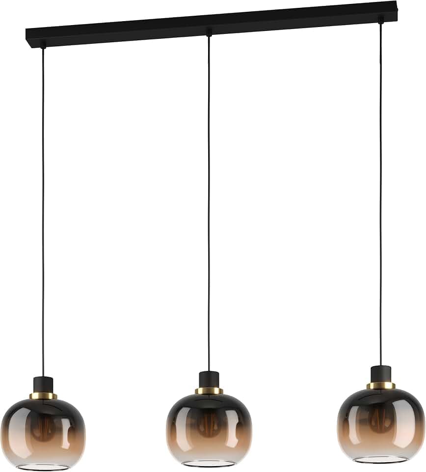 EGLO Hängelampe Oilella, 3-flammige Pendelleuchte Rauchglas über Esstisch