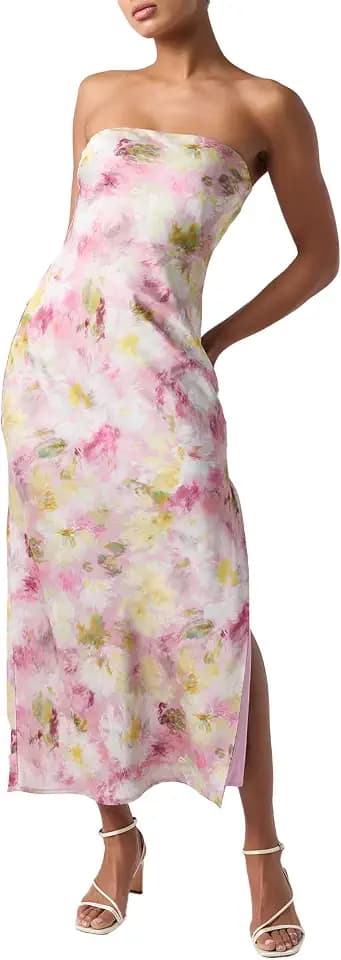 Lulus Whitney Strapless Floral Women's Cocktail Midi Dress