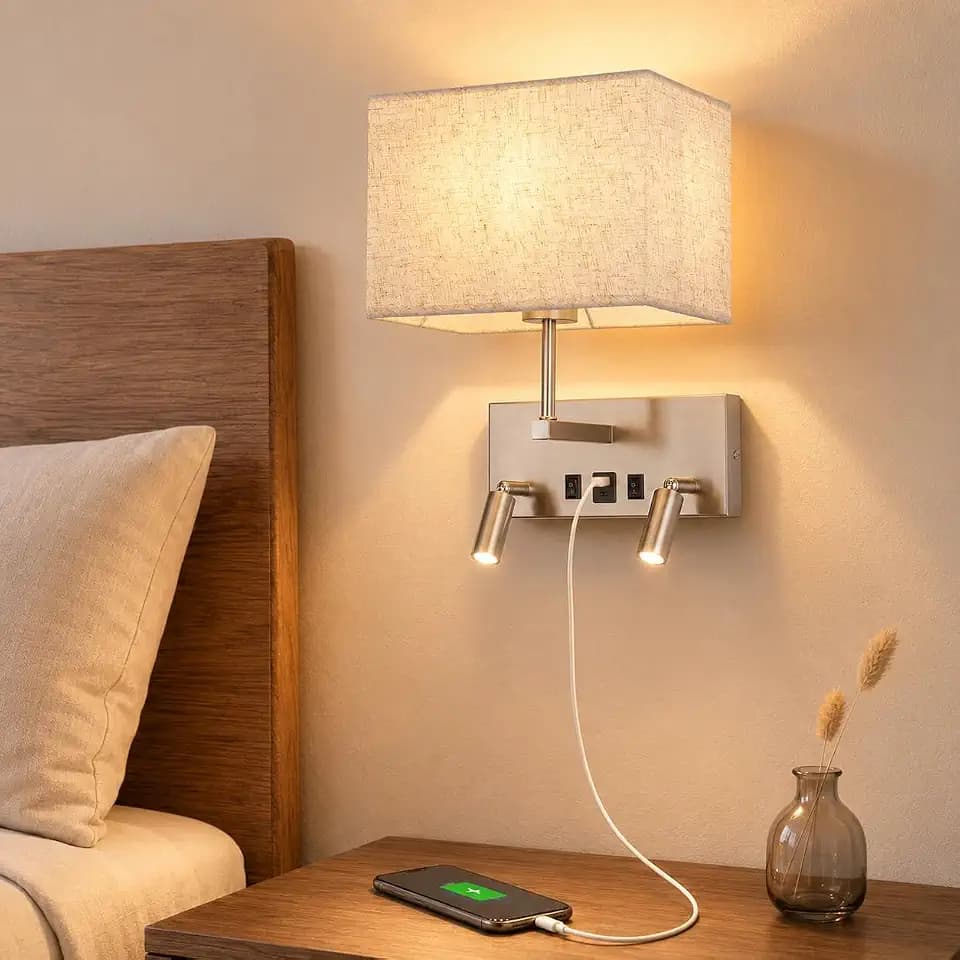 ZMH Wandleuchte innen mit Schalter Modern E27 Stoffschirm Design Wandlampe