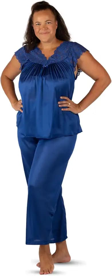 Shadowline Women’s Lace Cap Sleeve Pajama Set Top 27”- Bottom 40.5” Length