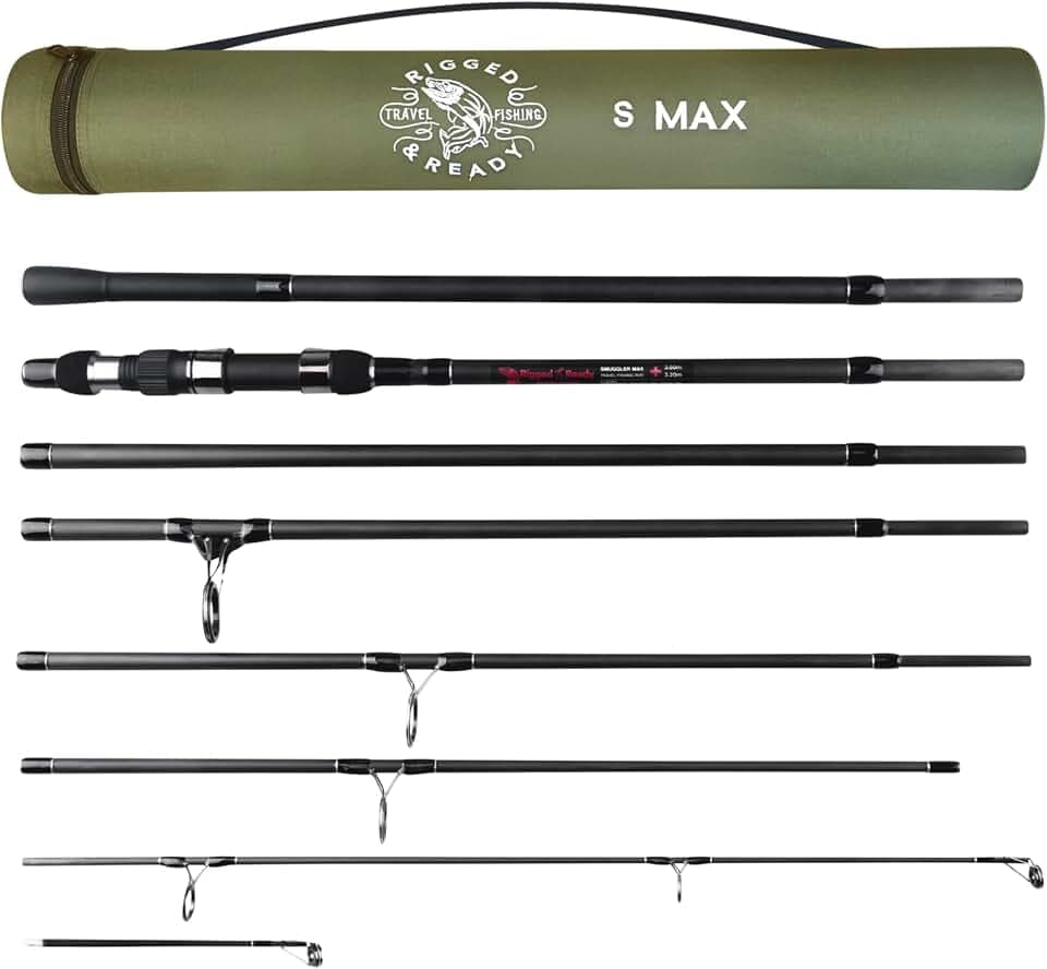 Rigged and Ready S Series Travel Fishing Rods. 2 Powerful Big Fish Predator-Carp-Surf Rods + 1 Combo + 2 Tips/cast Weights + Case. Travelling Angling in Fresh and Saltwater Fist to 15kg (33lb)