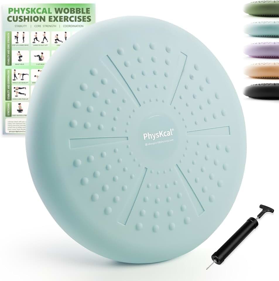 PhysKcal Ø33 cm Balance Kissen, Stabilitätskissen mit Pumpe und Übung
