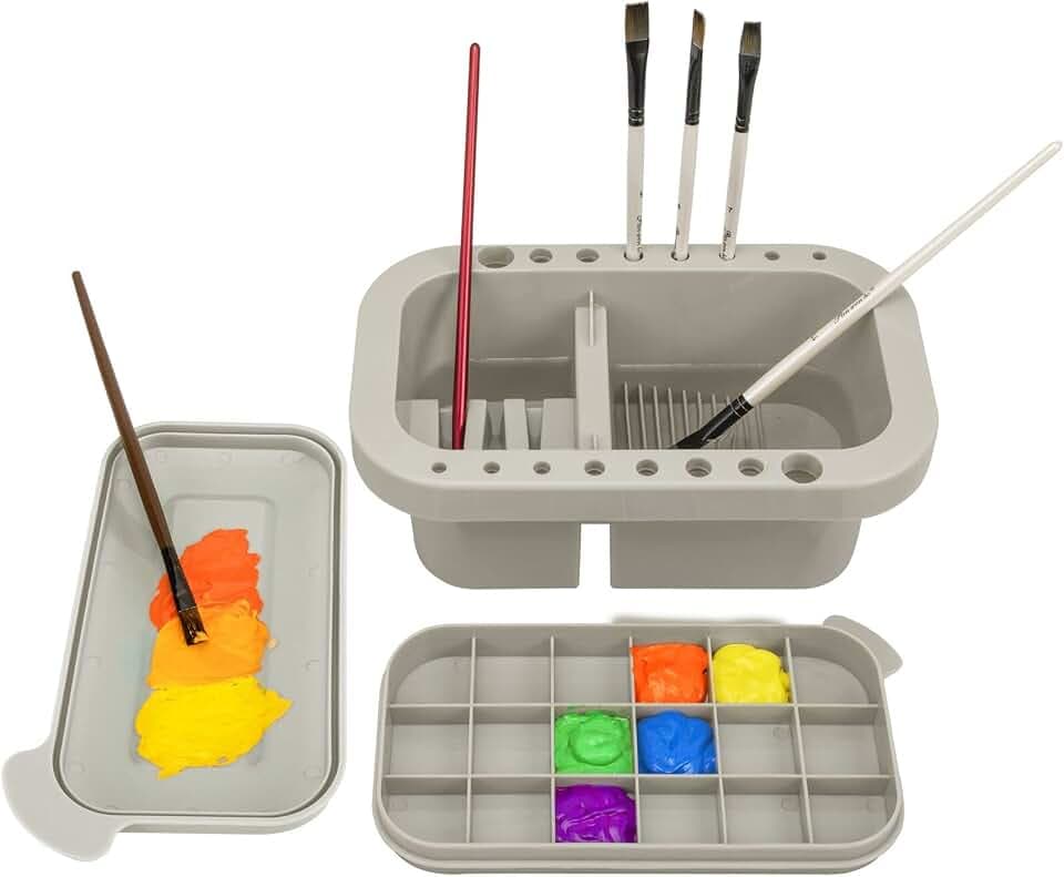 MyLifeUNIT Paint Brush Cleaner, Paint Brush Holder with Palette, Grey