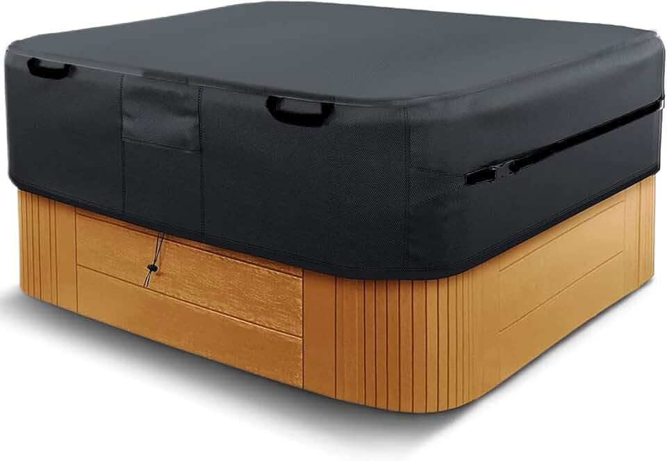 Whirlpool Abdeckung Wasserdicht, 600D Hot Tub Cover, Spa Abdeckung Winter, Abdeckplane Whirlpool, Whirlpool Schutzhülle Schutz vor Wind UV schützende-Schwarz (240 * 240 * 85cm)