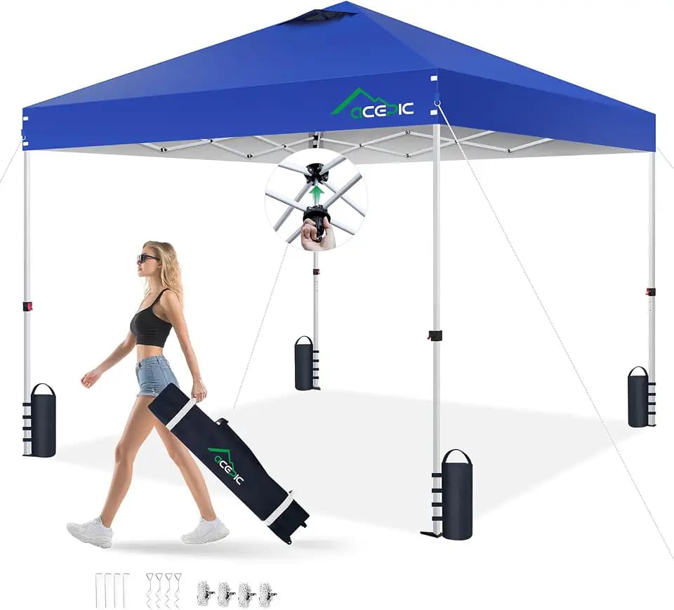 Acepic 10x10 Pop Up Canopy Tent, Easy Setup Shelter, Silver Blue, 10 * 10