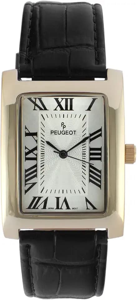 Peugeot Men's Vintage Tank 14K Gold Plated Roman Numeral Leather Watch