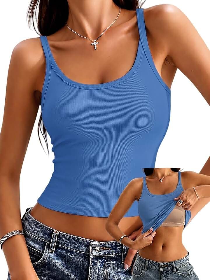 Danysu Women's Tank Tops with Built in Bras Ribbed Fitted Cropped Camisoles