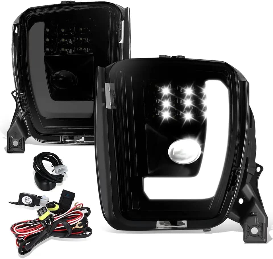 DNA MOTORING FL-ZTL-364-SM Pair of LED Fog Lights with Wiring Harness & Switch Compatible with 13-18 Ram 1500/19-22 Ram 1500 Classic,Smoked Lens
