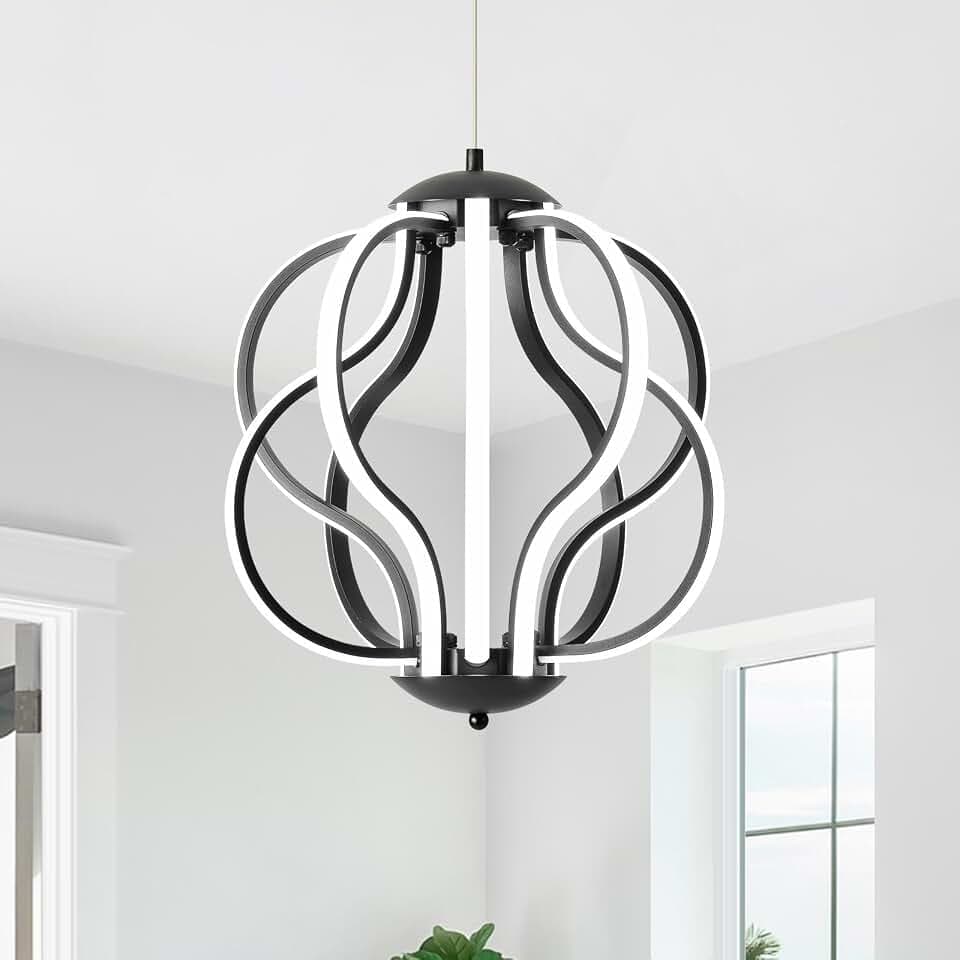 Vertigo Kronleuchter, Schwarz, 38 x 38 x 40 cm, verstellbar, 0 – 140 cm, Deckenleuchte, 0 – 100% dimmbar, mit Fernbedienung, LED-Deckenleuchte, für Esstisch, Küche