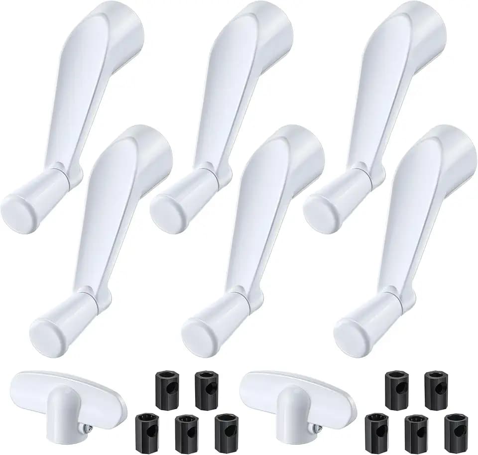 8 Pack Casement Window Crank Handles, Die-Cast Zinc, White, Smooth Cranking
