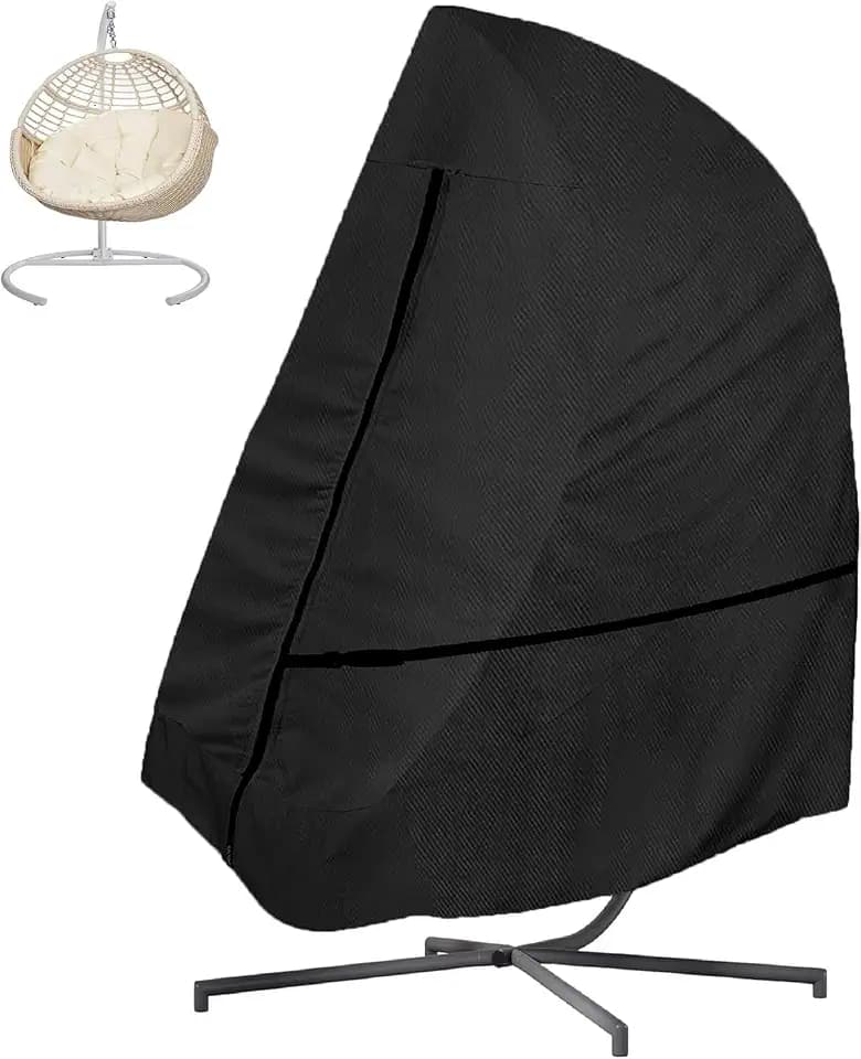Hängesessel Abdeckung Wasserdicht Schwerlast 600D Oxford Gewebe Hängestuhl Schutzhülle Winterfest Winddicht UV Beständiges Abdeckung für Hängekorb Hängeschaukel Schwingsessel, Schwarz, 190x115cm