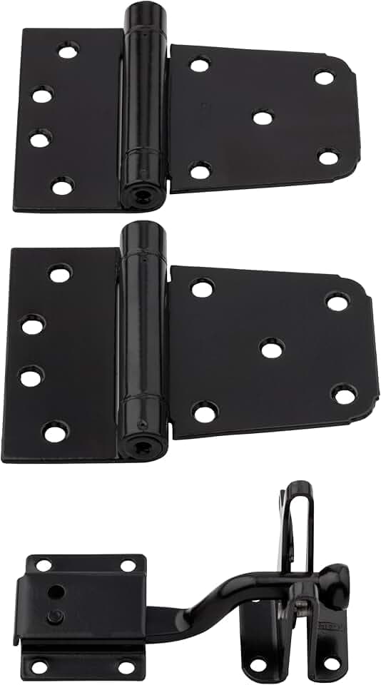National Hardware Self-Closing Gate Kit, Hinges and Latch, Steel, Black