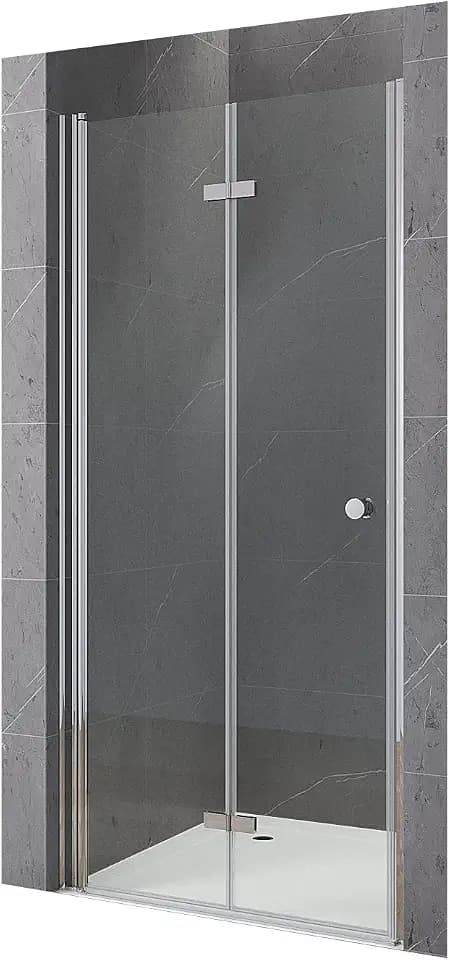 Duschtür 75 cm breit faltbar klappbar Nischentür Dusche einstellbar Nischenfalttür Faltdusche Faltduschwand rahmenlose Duschkabine Sicherheitsglas 5 mm Verstellbereich 74-76,5 cm Höhe 187 cm